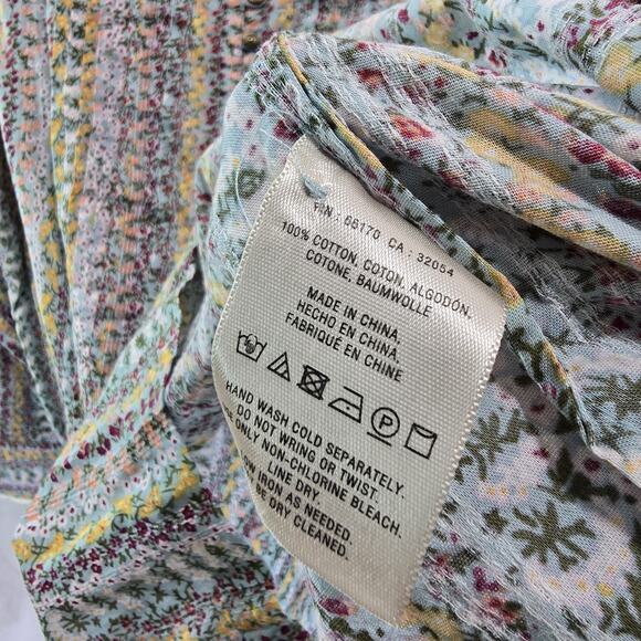 Anthropologie Shirt Womens Large P Button Up Boho Floral Pleated Maeve Gelise - Picture 9 of 12